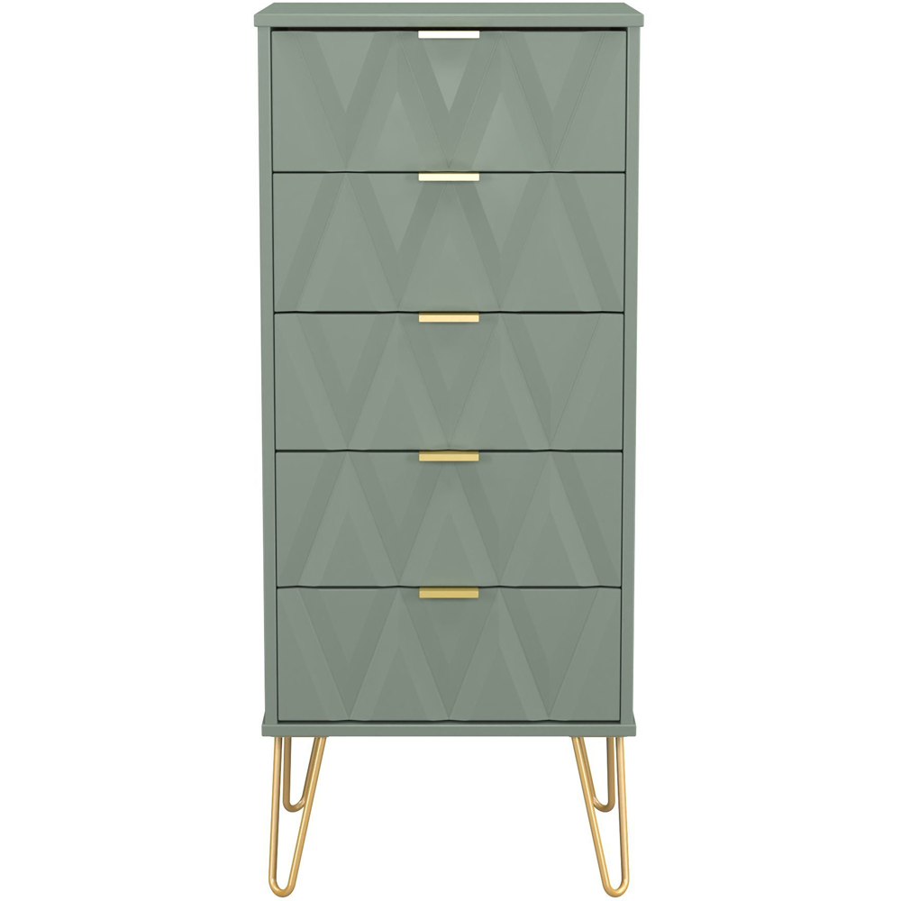 Crowndale Diamond 5 Drawer Reed Green Tall Bedside Cabinet Ready Assembled Image 2