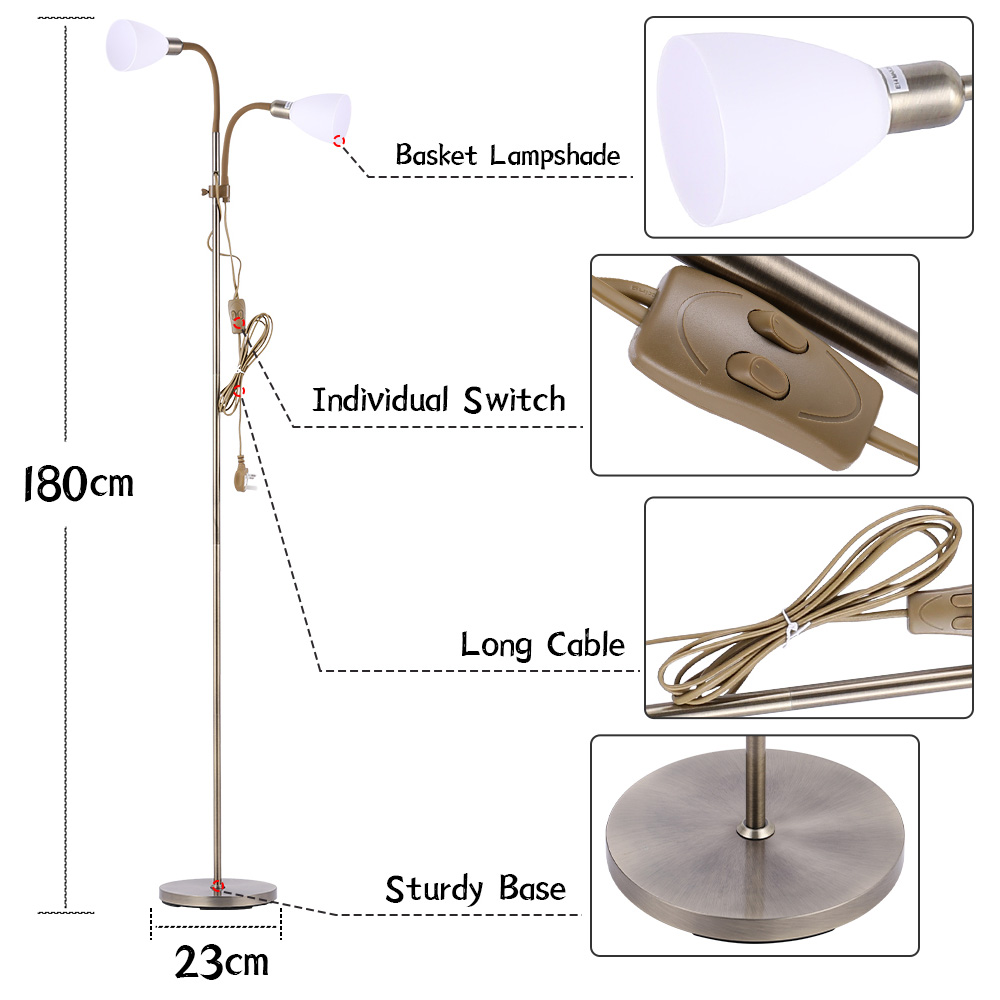 Living and Home Brown 2 Head Standing Floor Lamp Image 5