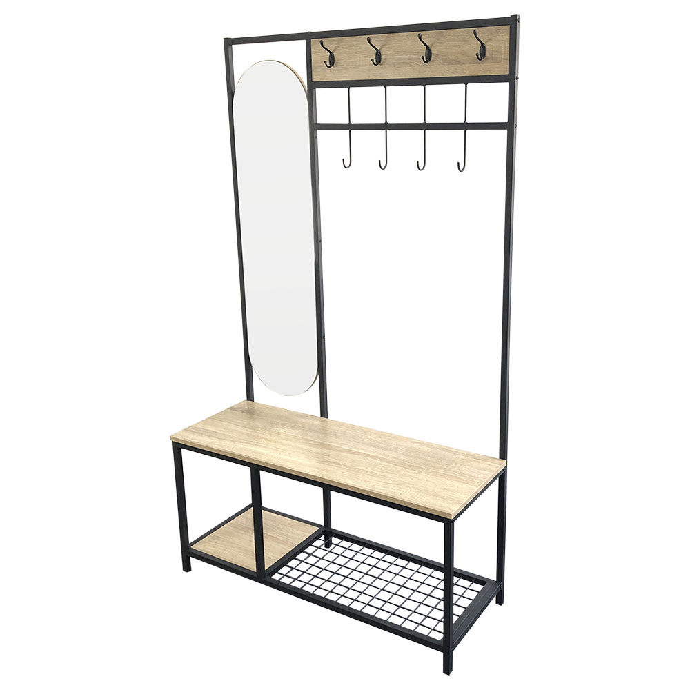 Living and Home Coat Rack with Shoe Bench and Mirror Image 4