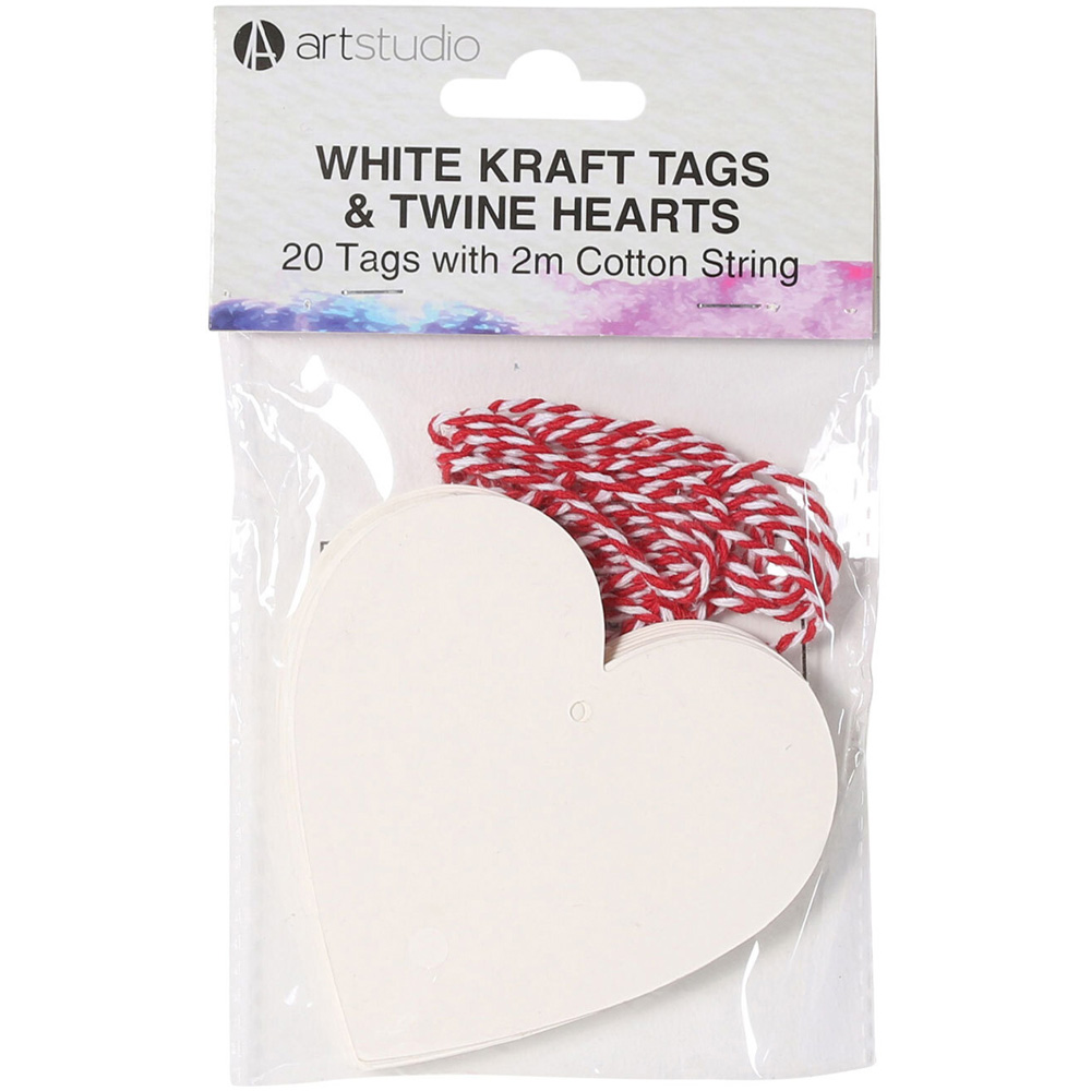 Pack of 20 White Kraft Tags and Twine Hearts Image