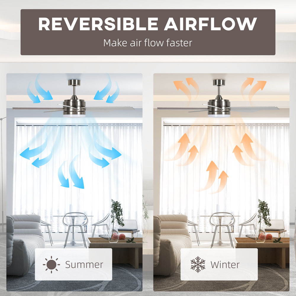 HOMCOM Silver and Natural Mounting Reversible Ceiling Fan with Light and Remote Image 6