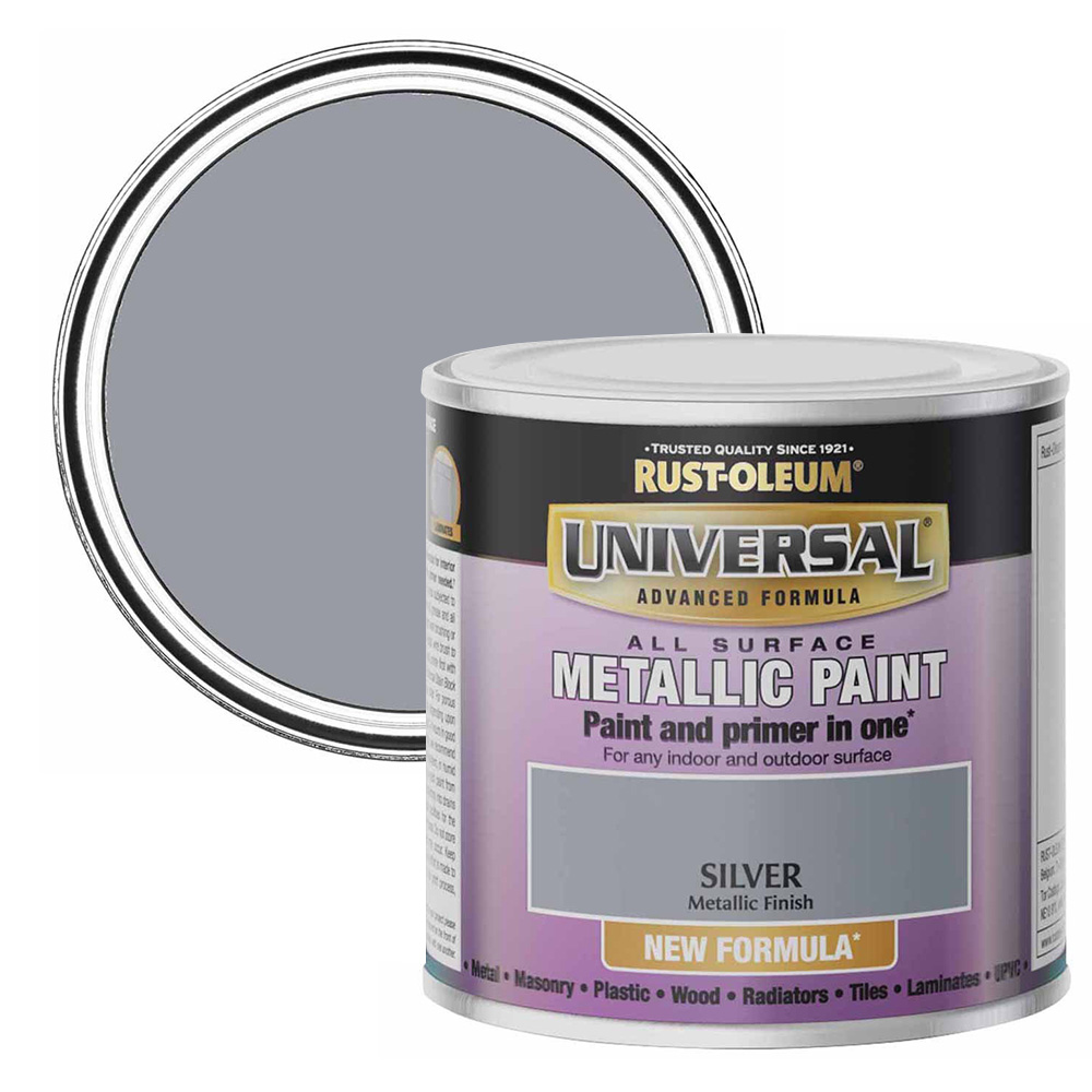 Rust-Oleum Universal Metallic Silver All Surface Paint 250ml Image 1