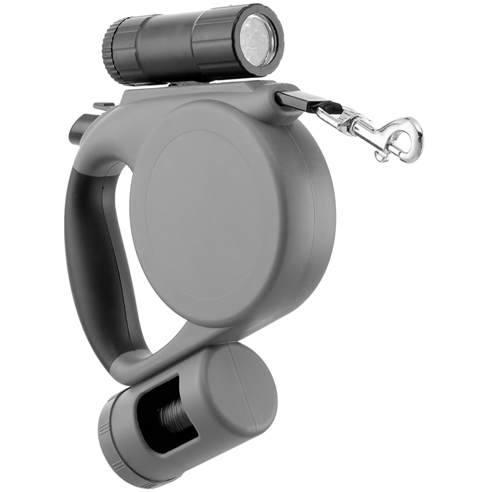H&O Direct 5m Grey Retractable Dog Lead with Torch and Trash Bag Holder Image 1