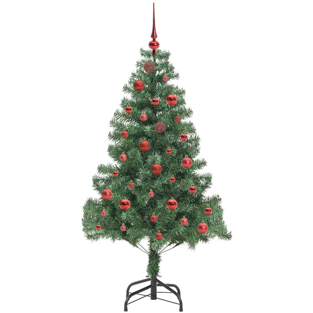 vidaXL Pre-Lit Red Bauble Green Artificial Christmas Tree 5ft Image 2