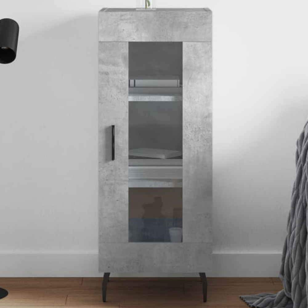 vidaXL Single Glass Door Concrete Grey Wooden Sideboard Image 1
