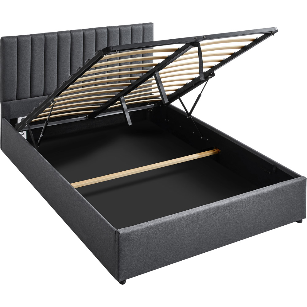 VIDA DESIGNS Vellaro Double Dark Grey Linen Fabric Ottoman Bed with Headboard Image 2