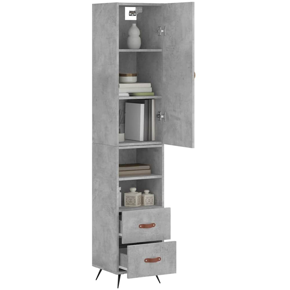 vidaXL Single Door 2 Drawer 2 Shelf Concrete Grey Tall Highboard Image 3