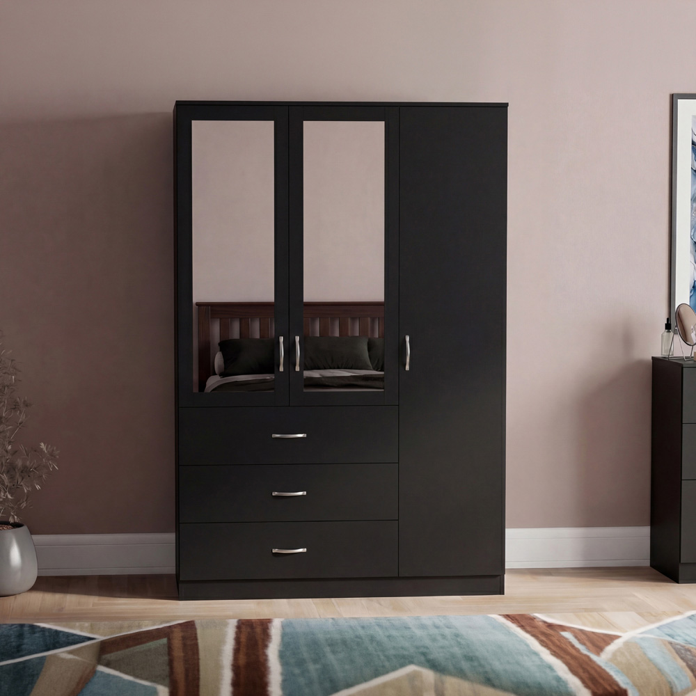 VIDA DESIGNS Riano 3 Door 3 Drawer Black Mirrored Wardrobe Image 3