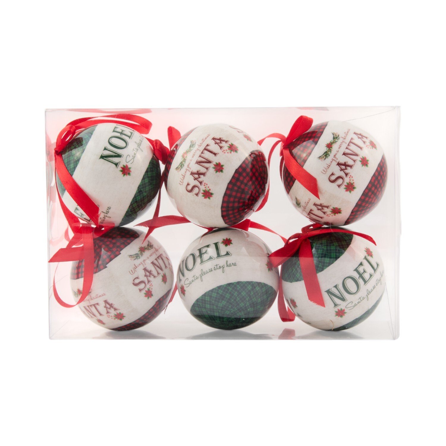 Set of 6 Santas Chalet Baubles Red and Green Image 1
