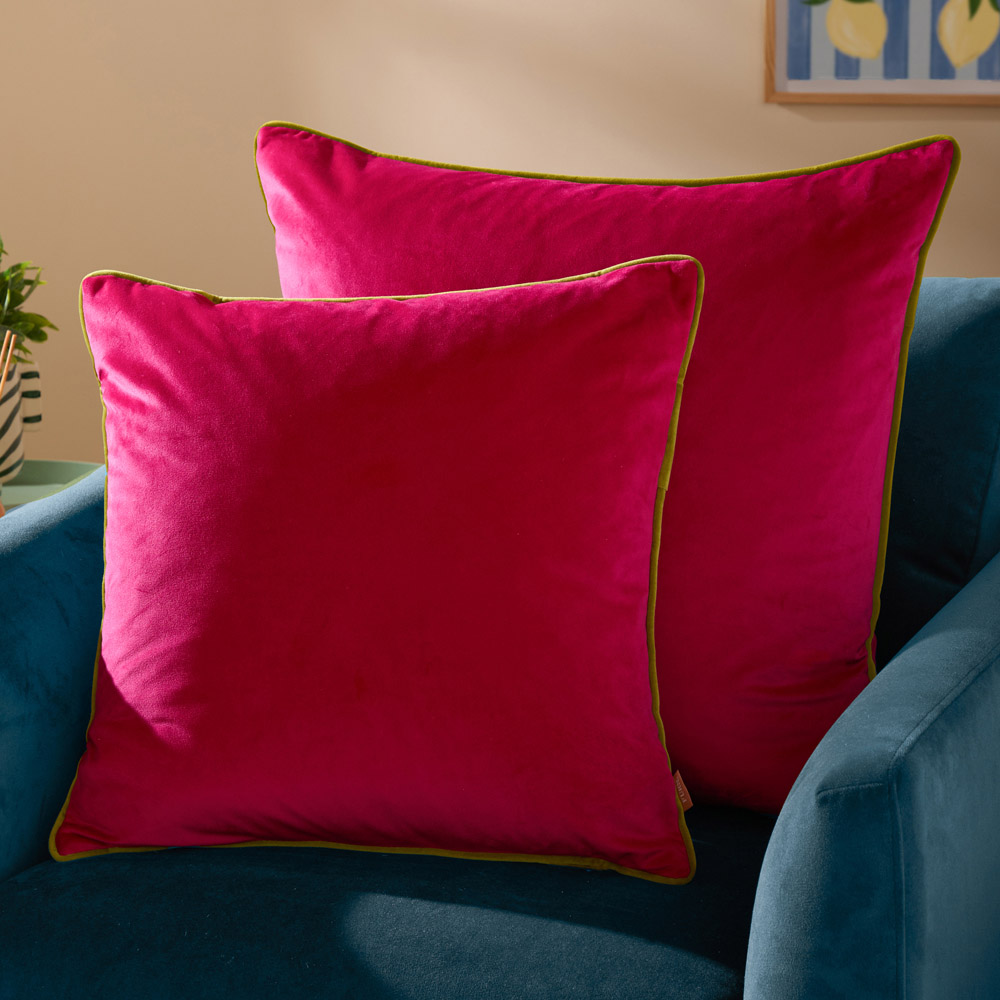 Furn Meridian Hot Pink and Lime Velvet Cushion 45 x 45cm Image 5