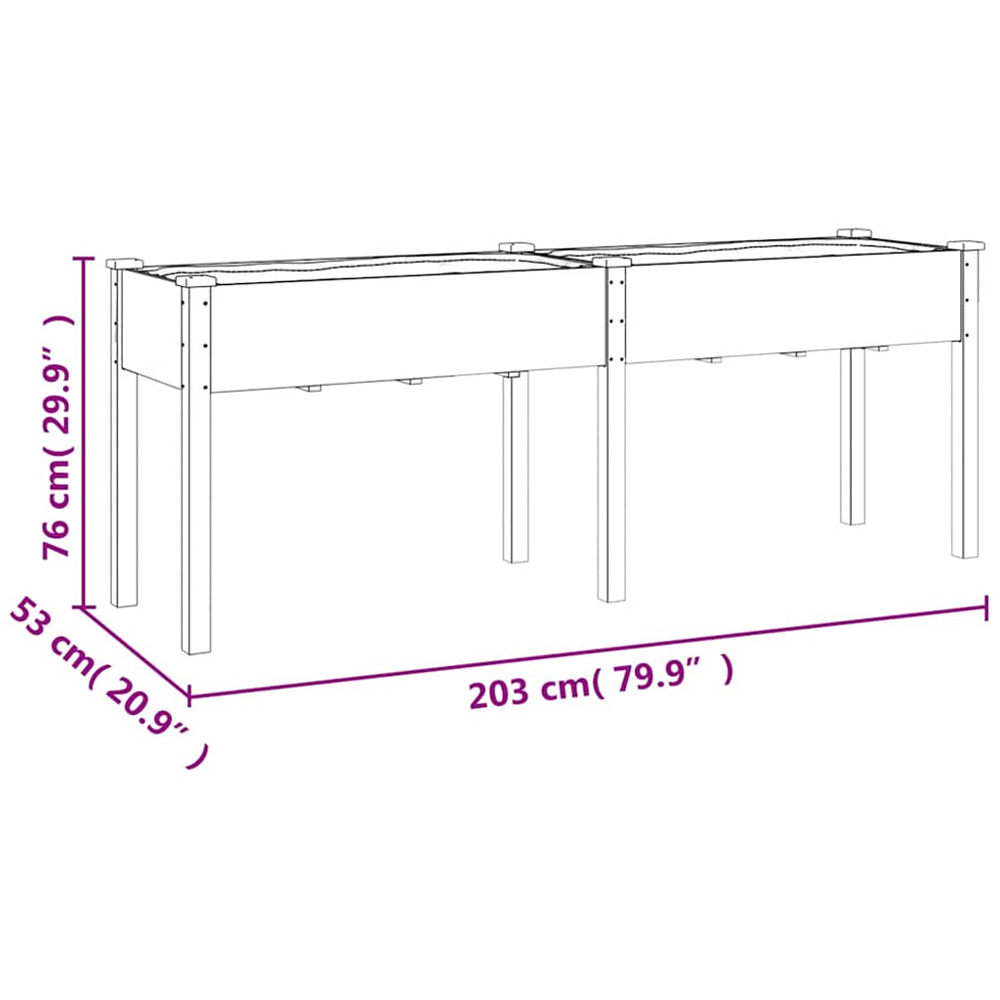 vidaXL Grey Fir Wood Garden Planter with Liner 76 x 203 x 53cm Image 5