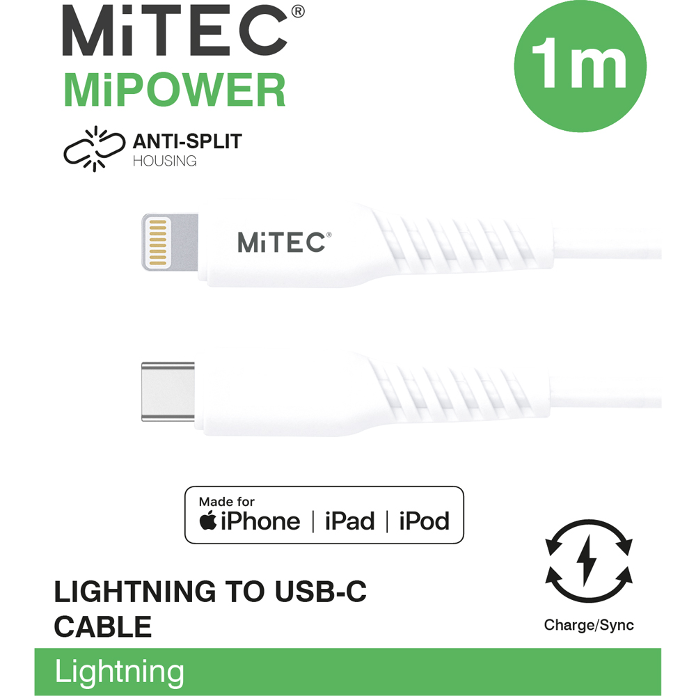 MiTEC MiPOWER 1m Lightning to USB Type C Charge and Sync Cable Image 2