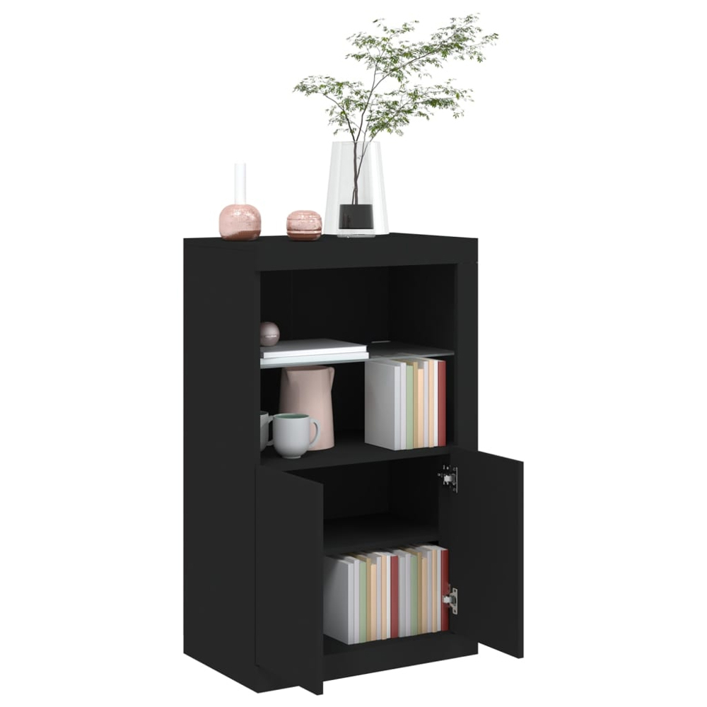 vidaXL 2 Door 2 Shelf Black Side Cabinet with LED Lights Image 5