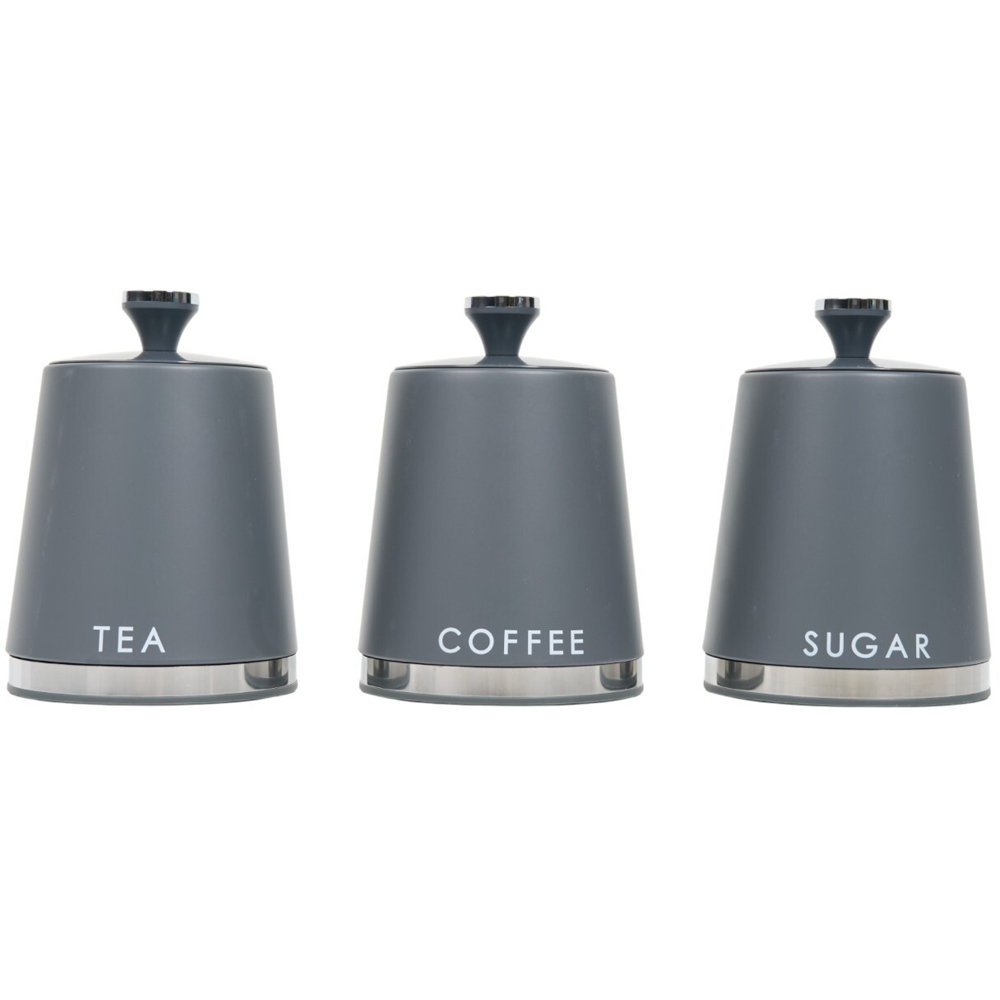 Set of 3 Canisters with Handle Grey Image 1