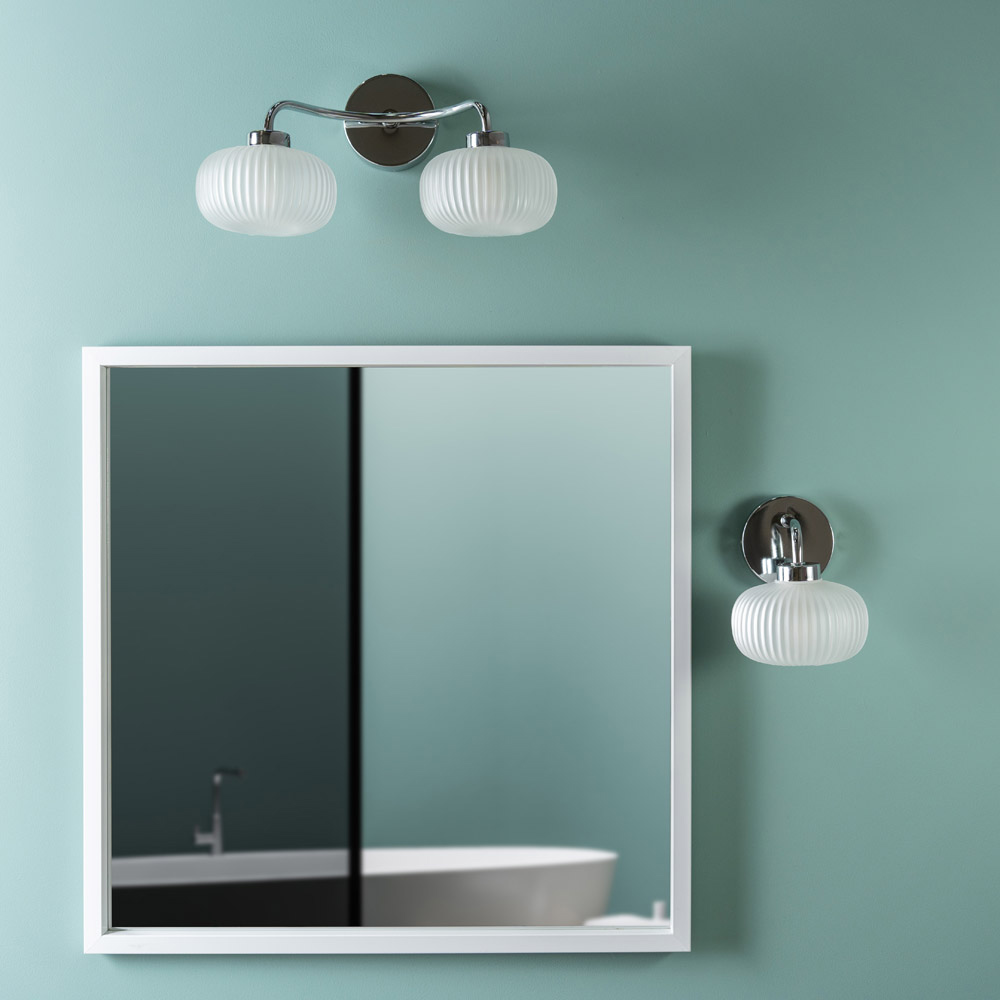 ValueLights Amaia Chrome 2 Way Frosted Ribbed Glass LED Wall Light 2 Pack Image 2