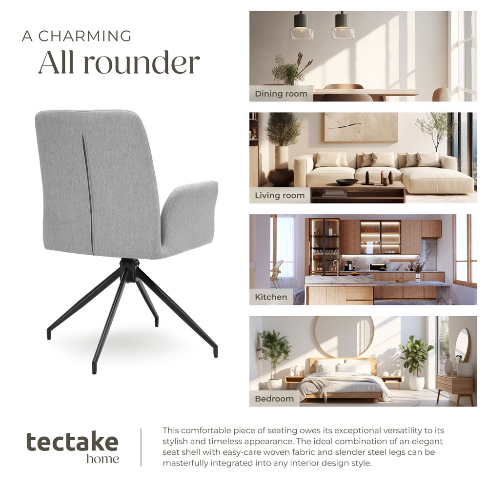 tectake Daya Set of 2 Light Grey Upholstered Swivel Chair Image 7