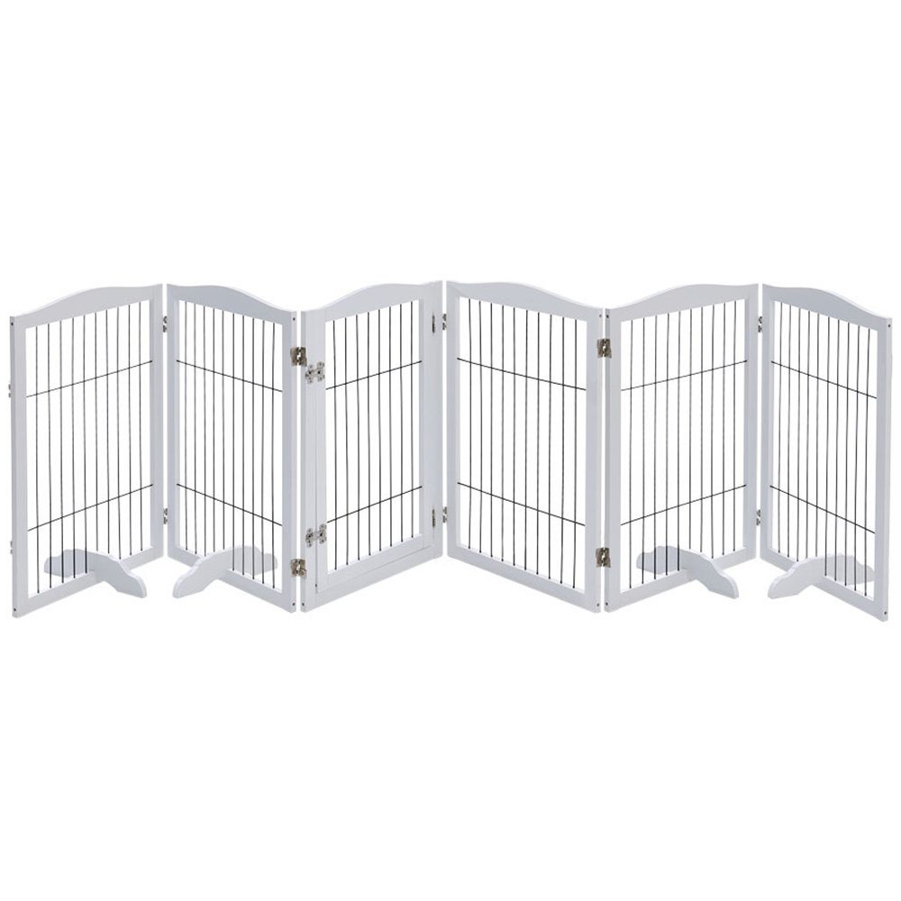 H&O Direct 6 Panel White Easy Setup Wooden Folding Pet Playpen Image 1