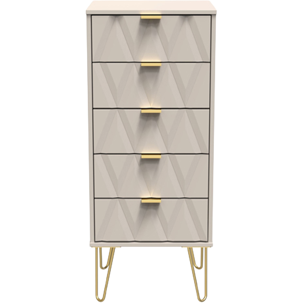 Crowndale Diamond 5 Drawer Kashmir Matt Tall Bedside Cabinet Ready Assembled Image 2