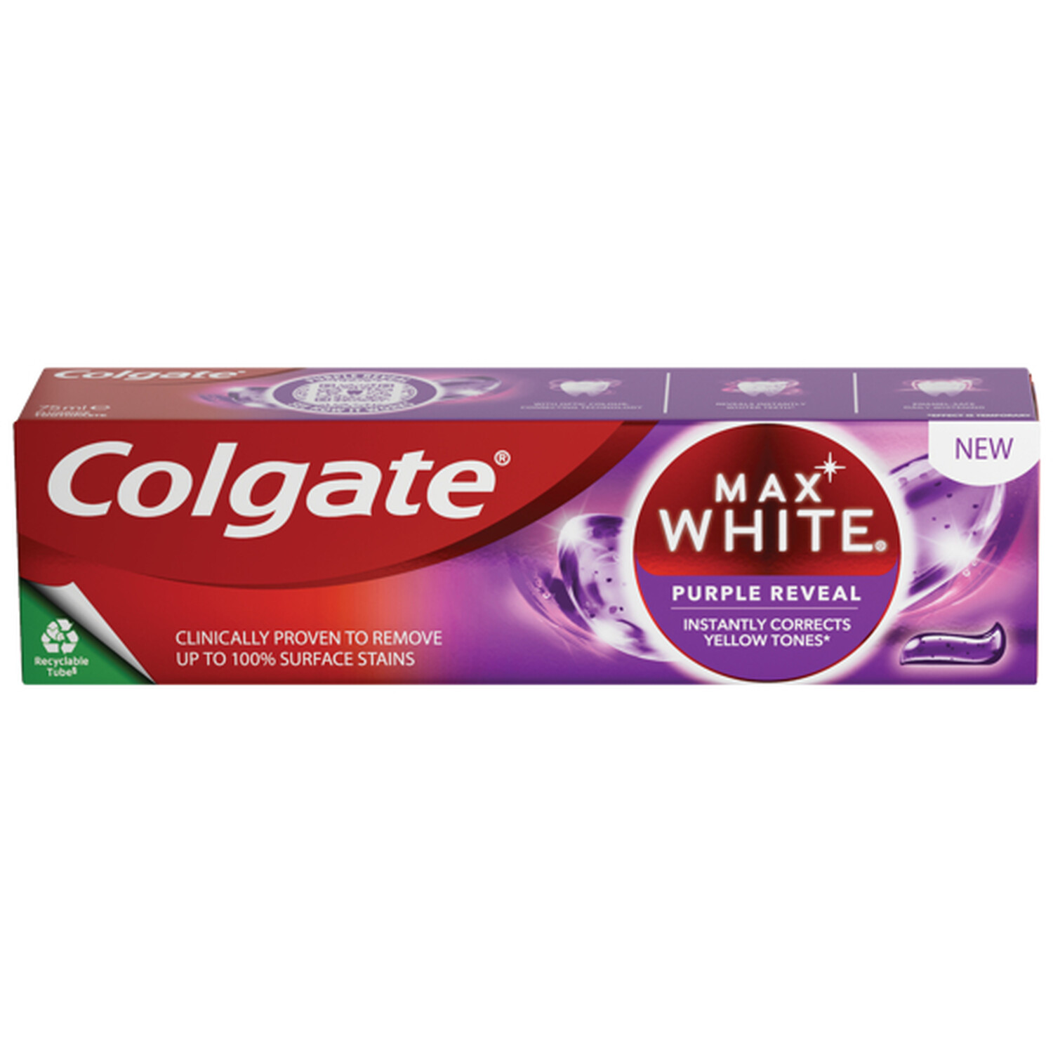 Colgate Max White Purple Reveal Toothpaste 75ml - Red Image