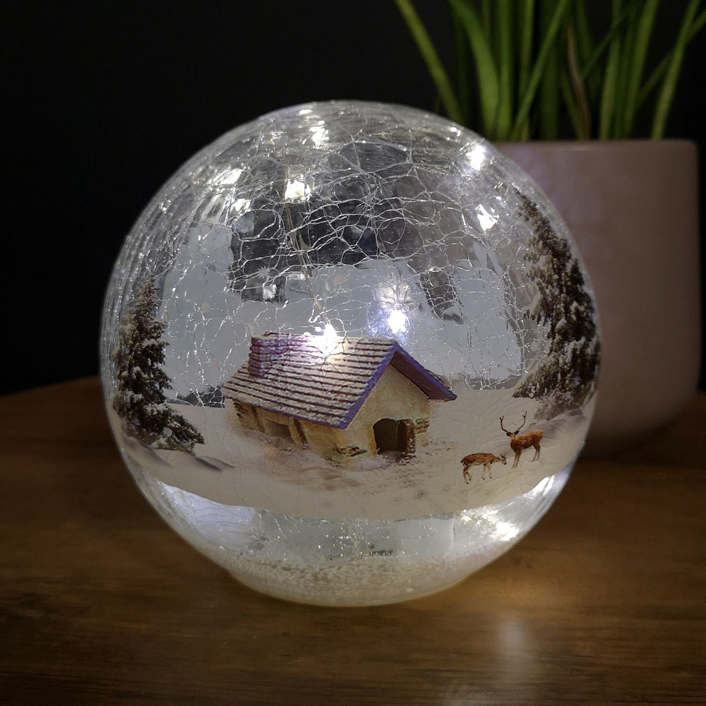Samuel Alexander Lodge Scene Crackle Effect Glass Ball LED Christmas Decoration Image 2