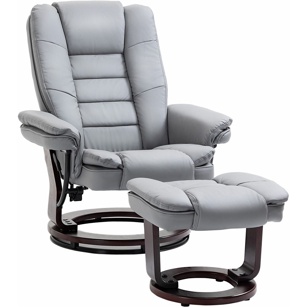 Portland Grey PU Leather Manual Recliner Chair with Footrest Image 2