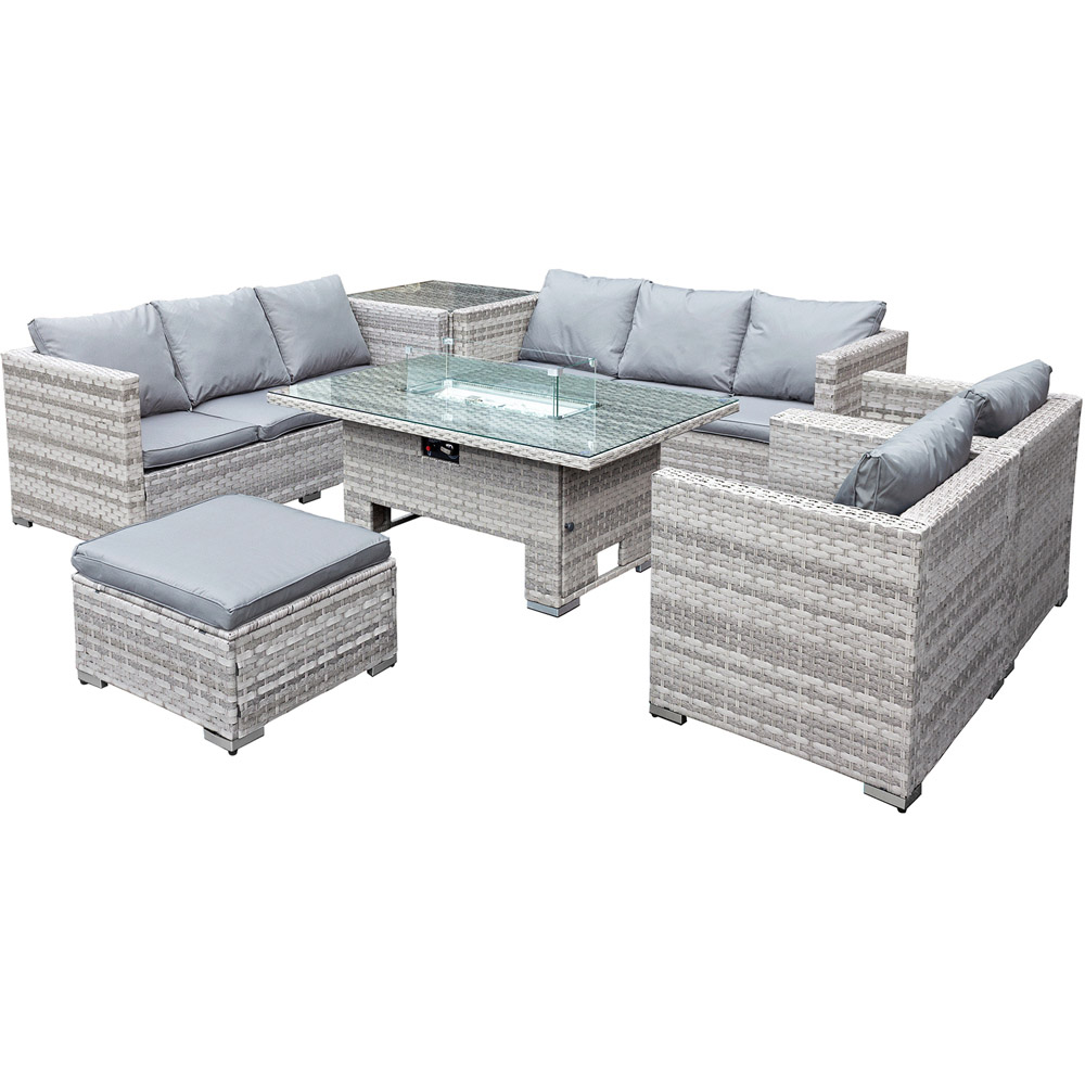 Oseasons Malta 9 Seater Dove Grey Rattan Rising Firepit U-Shape Sofa Set with Footstool Image 2