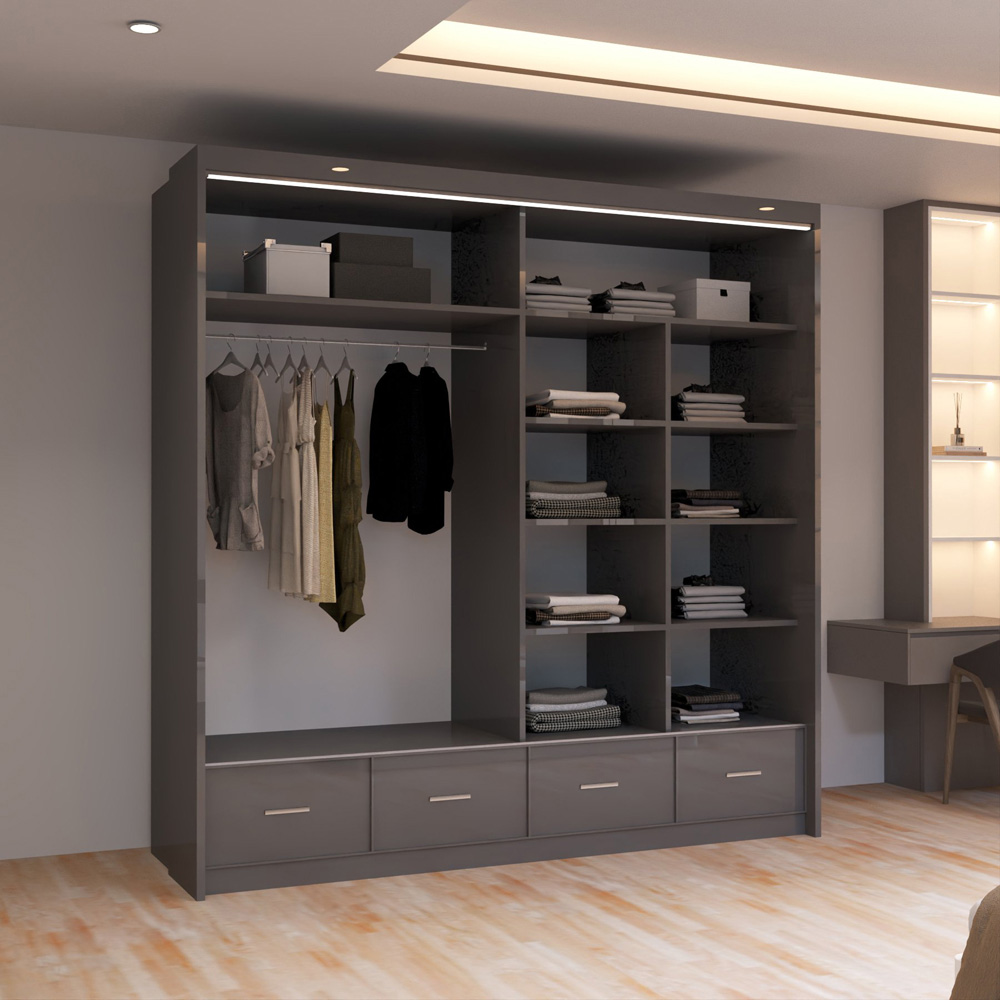 Sliding Wardrobes 4U 2 Sliding Door Grey Modern High Gloss Mirrored Wardrobe Image 5