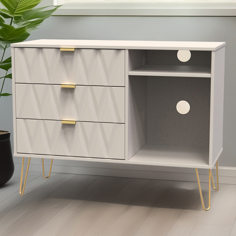 Crowndale Diamond 3 Drawer 2 Shelf Kashmir Matt TV Unit Ready Assembled Image 1