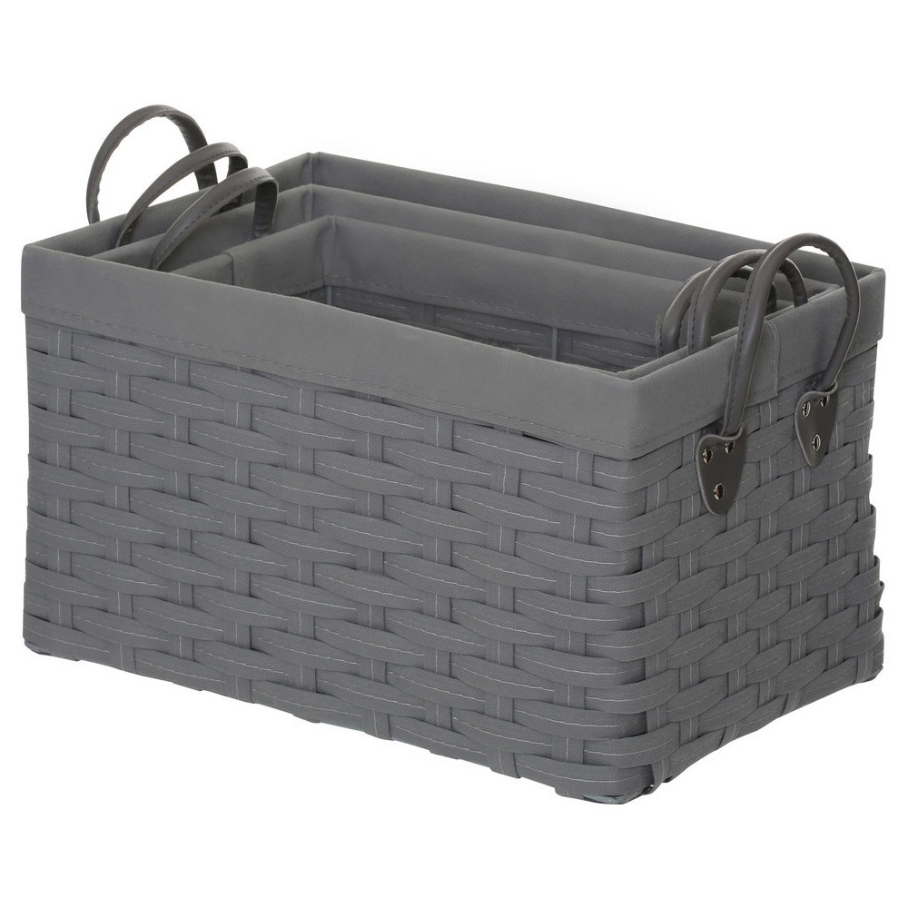 Premier Housewares Lida Grey Rectangular Storage Basket Set of 3 Image 2