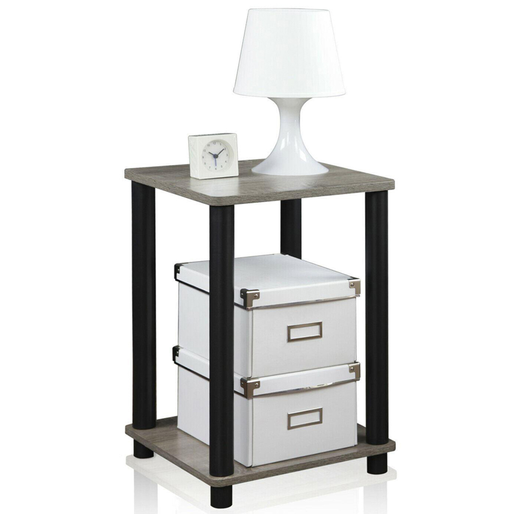 Walplus Single Shelf French Oak Grey and Black Turn-N-Tube Haydn End Table Image 3