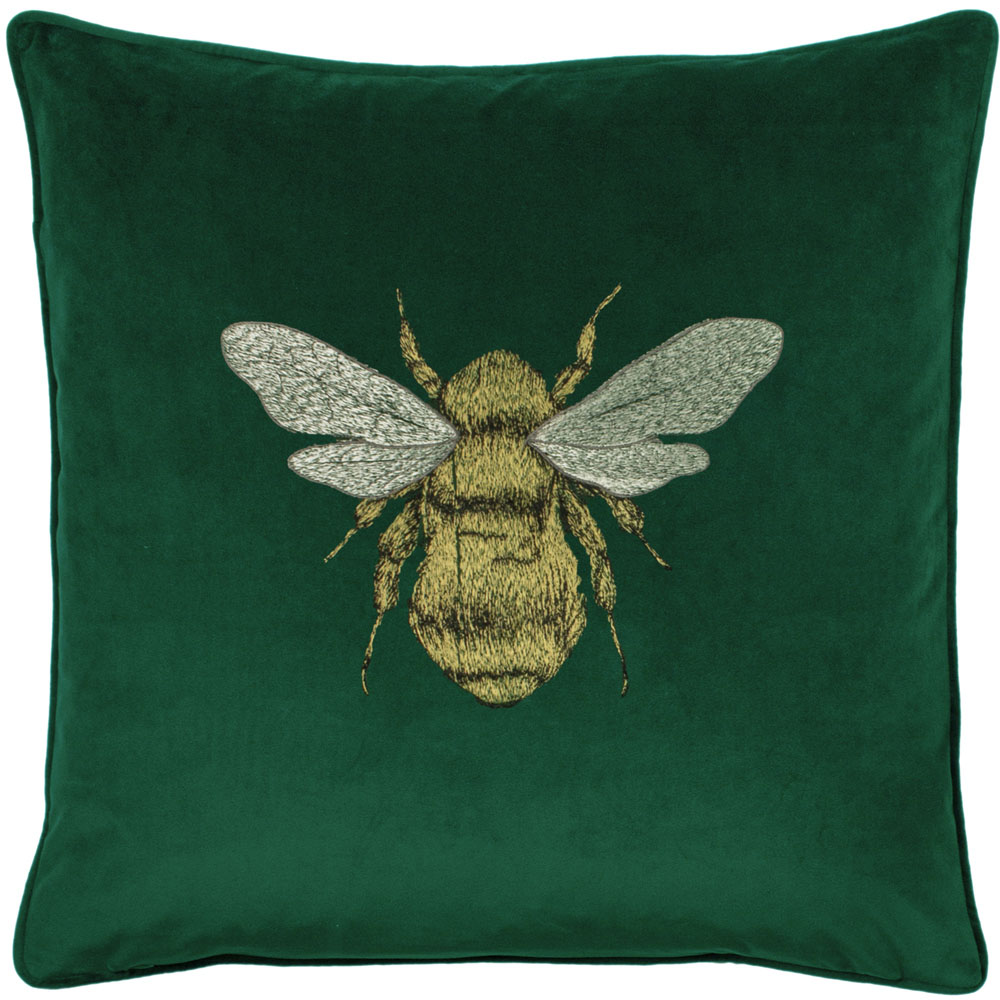 Paoletti Hortus Emerald Bee Embroidered Cushion Image 1
