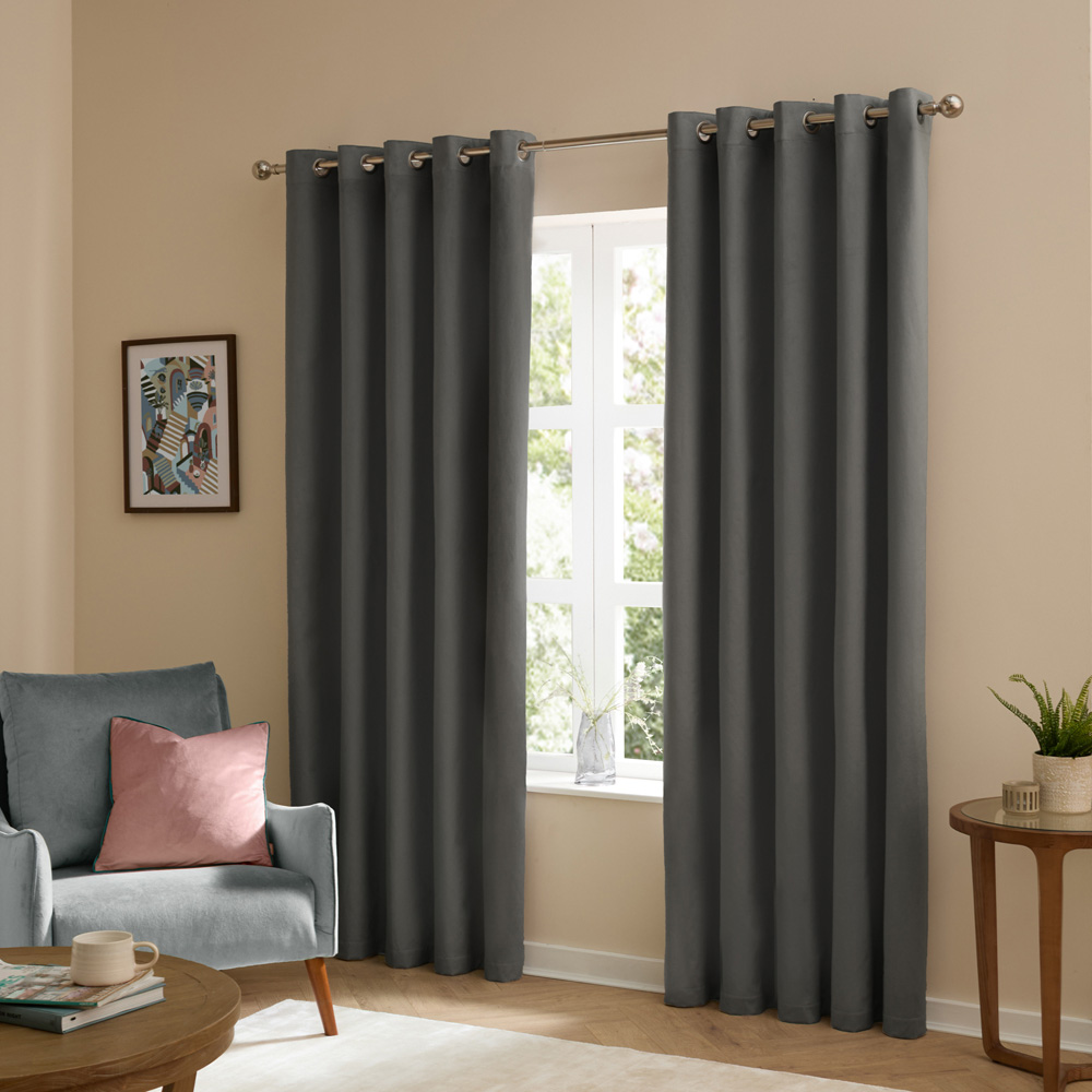 Furn The Ultimate Charcoal Velvet Fully Lined Eyelet Curtains 229 x 229cm Image 1
