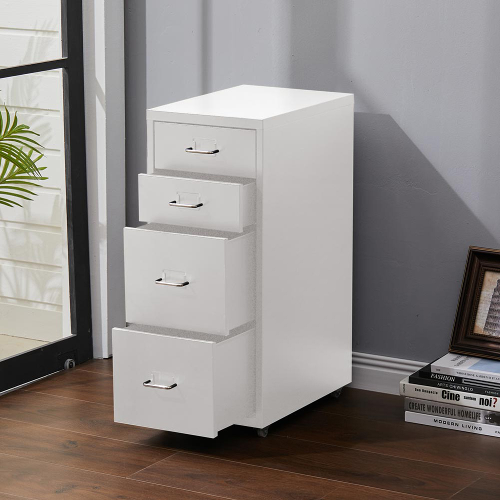 Living and Home White 4 Tier Vertical File Cabinet with Wheels Image 7