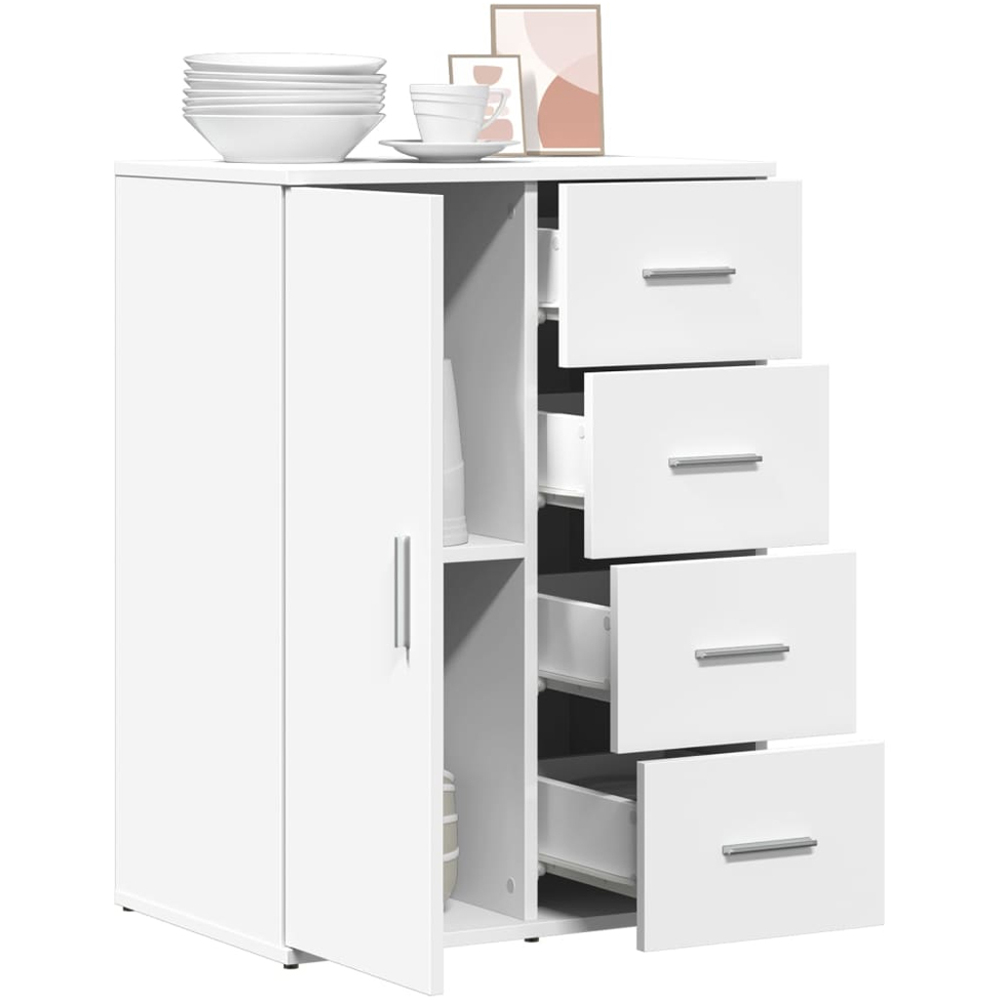 vidaXL Single Door 4 Drawer White Sideboard Image 3