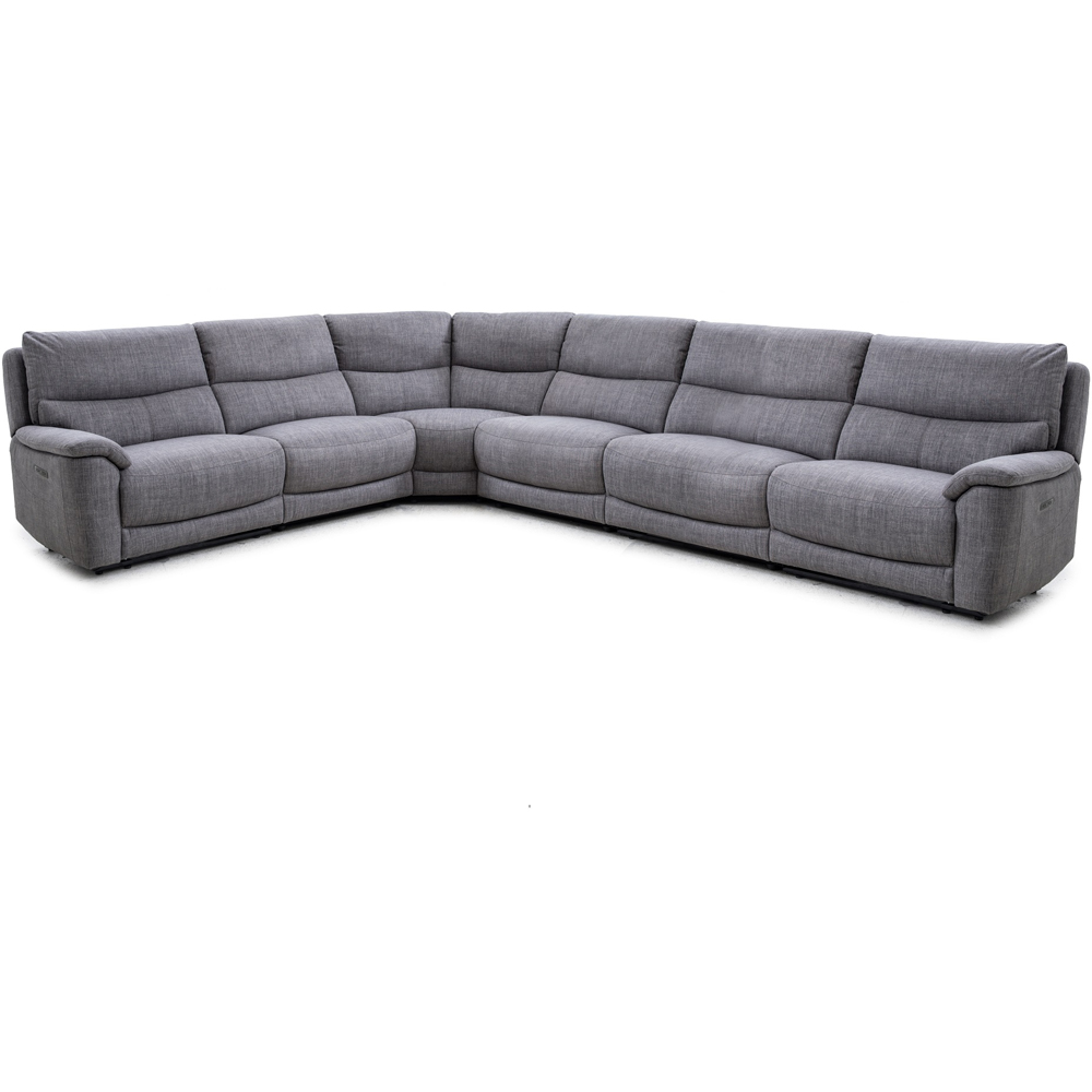 Furniture One 6 Seater Grey Power Reclining Sectional Recliner Sofa Set Image 2