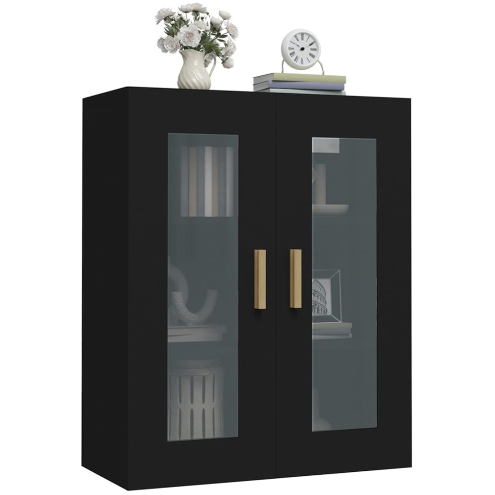 vidaXL 2 Glass Door 3 Shelf Black Hanging Wall Cabinet Image 6