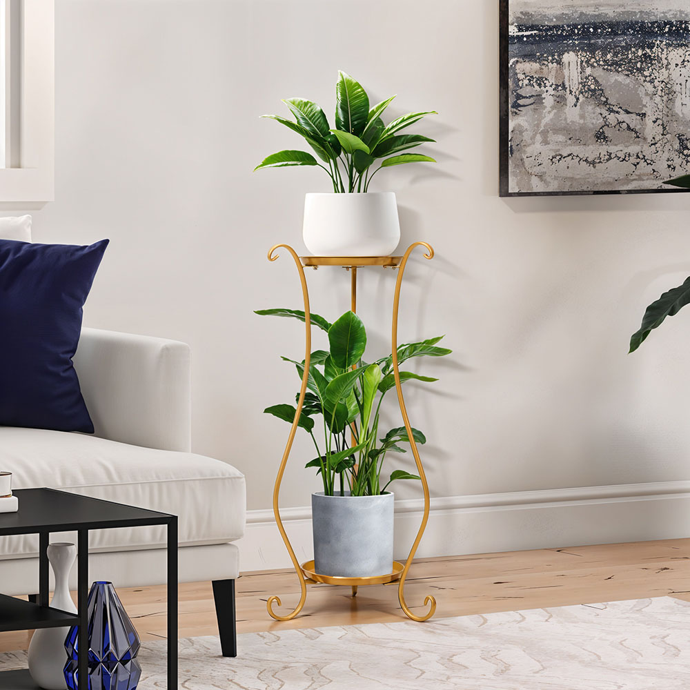 Living and Home 2 Shelf Gold Metal Plant Stand Image 2
