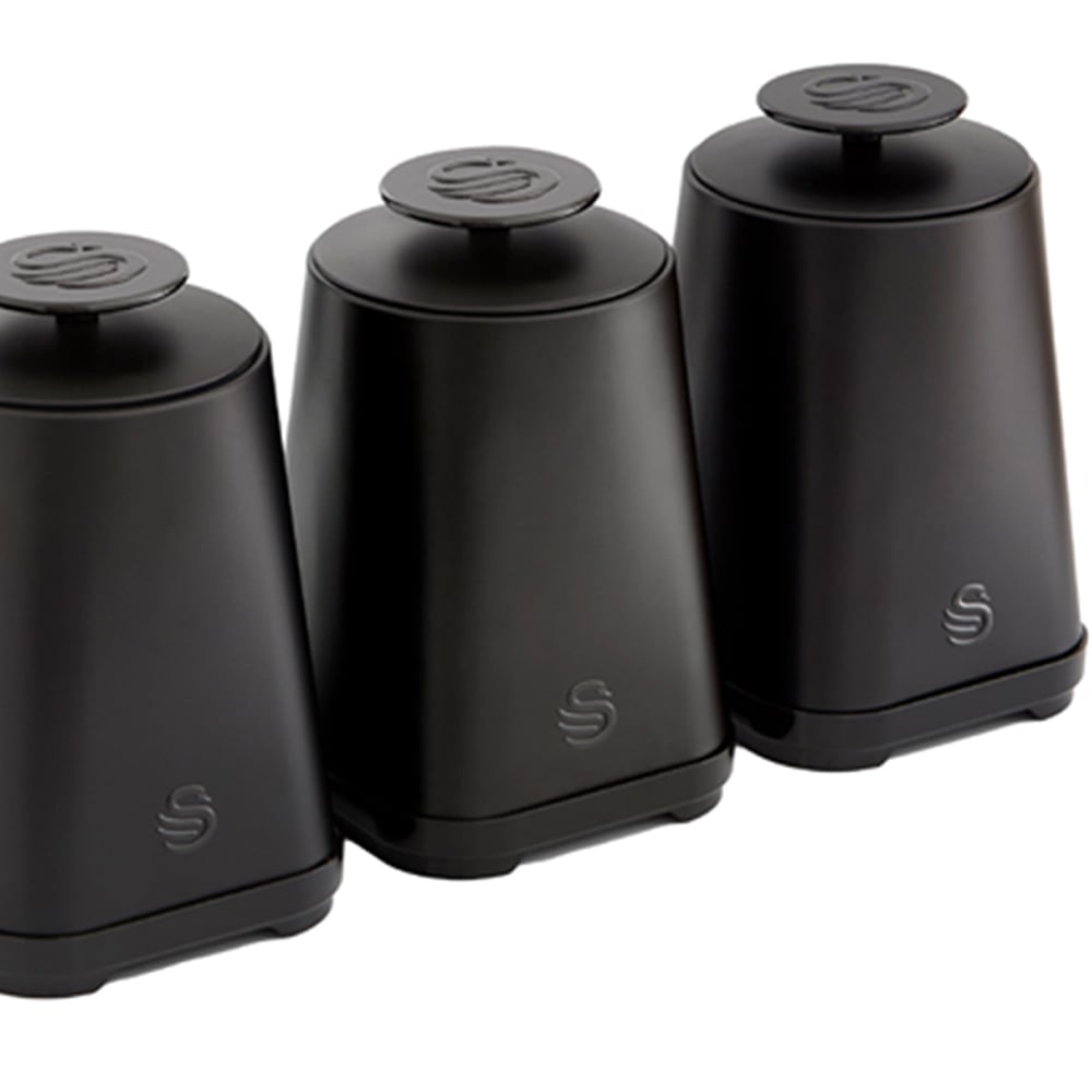 Swan Stealth EEJB279 Black Bread Bin with 3 Piece Canister Set Image 3