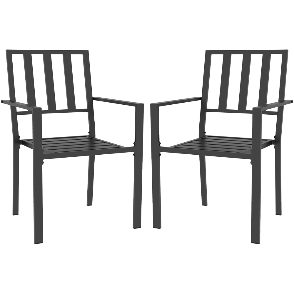 Outsunny Set of 2 Black Metal Slatted Patio Dining Chair Image 2