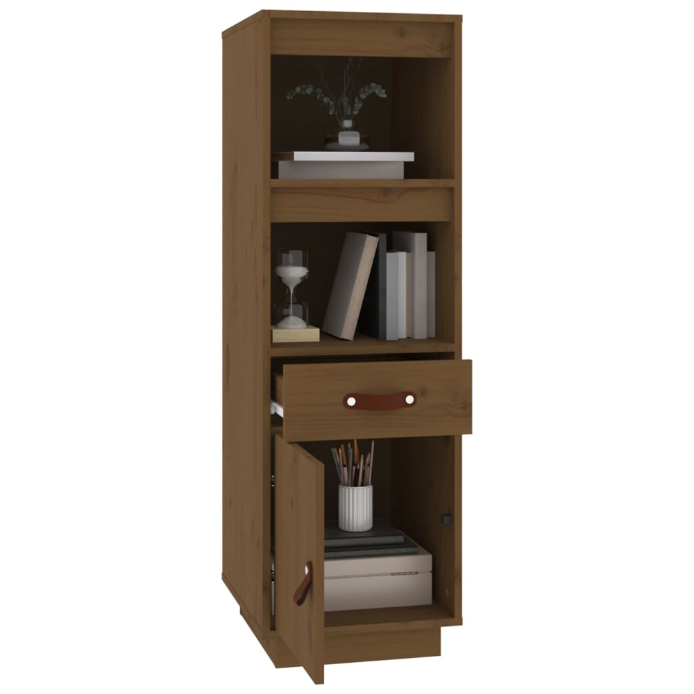 vidaXL Single Door Single Drawer 2 Shelf Honey Brown Solid Pine Wood Highboard Image 3