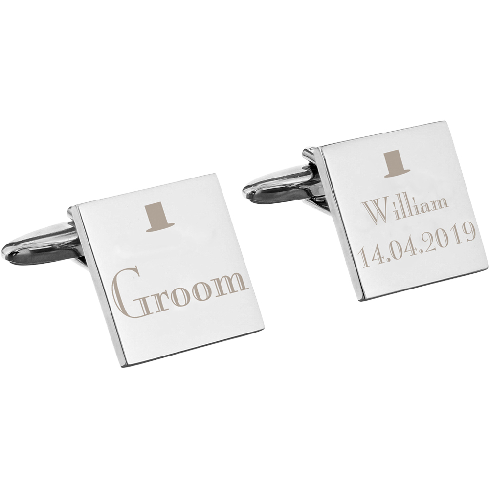 Personalised Memento Personalised Wedding Groom Square Cufflink Image 1