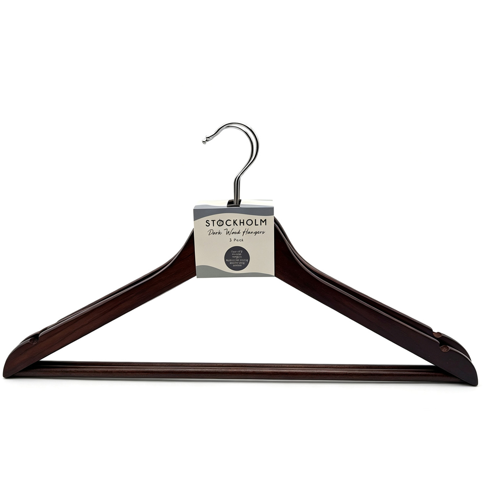 Pack of 3 Stockholm Dark Wood Hangers Brown Image 3