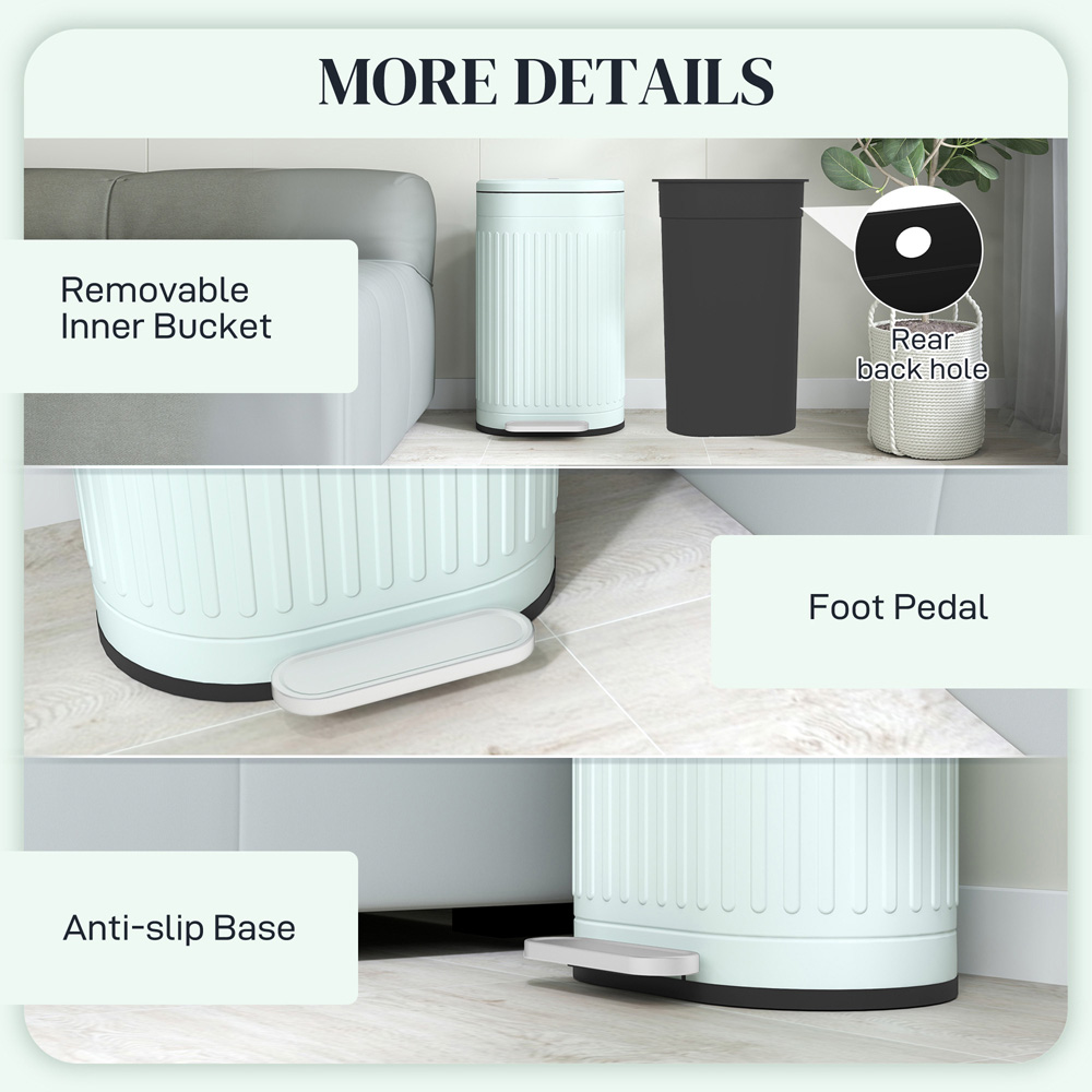 HOMCOM Light Green Metal Pedal Bin with Soft Close Lid 30L Image 7