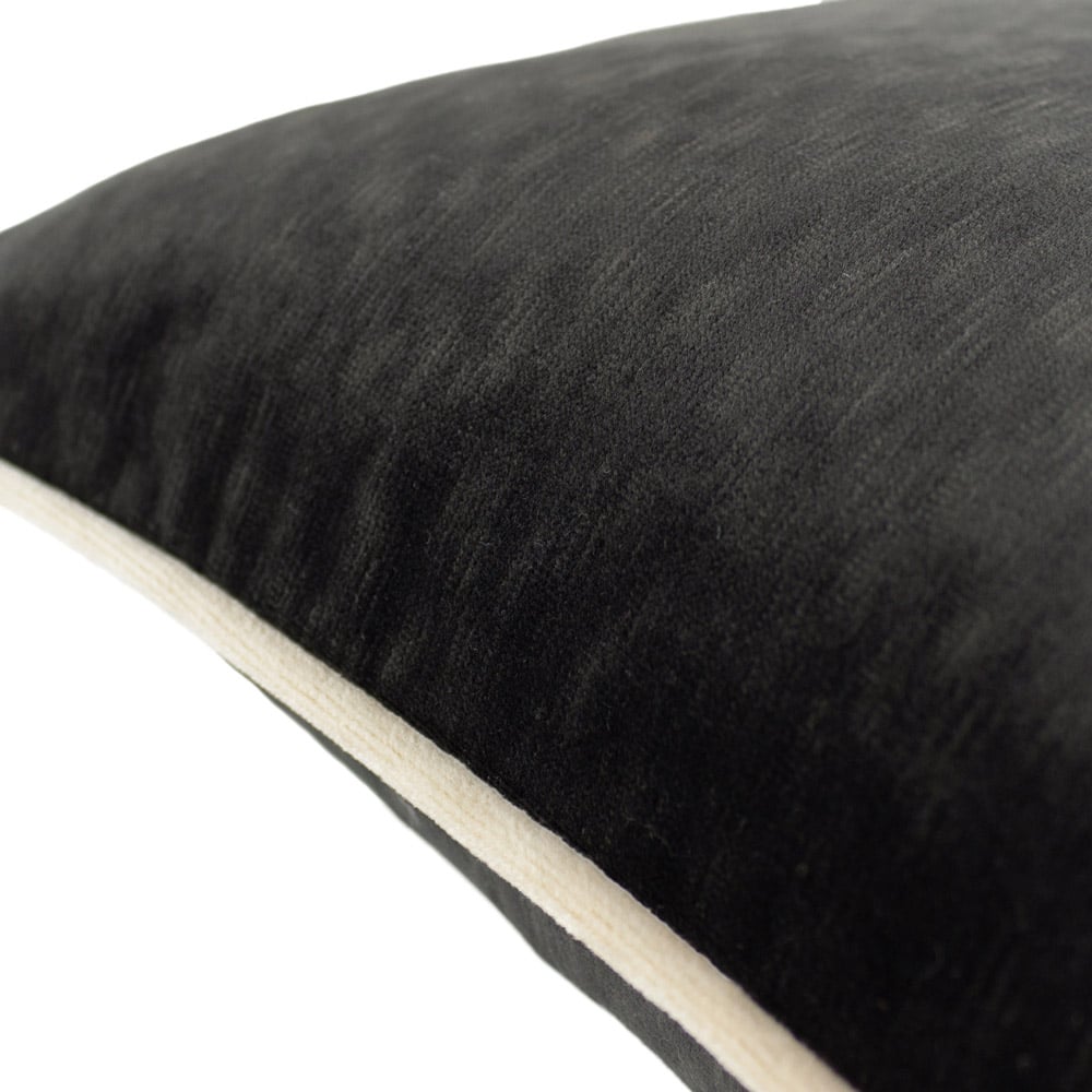 Paoletti Torto Black and Ivory Velvet Touch Piped Cushion Image 3