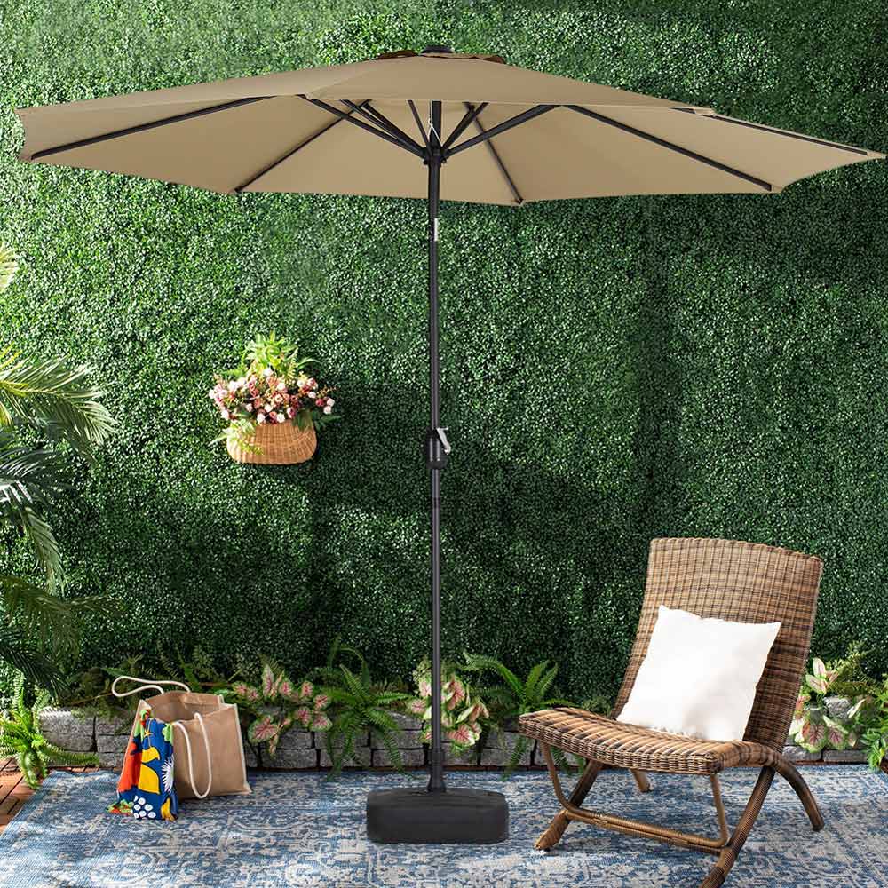 Living and Home Beige Round Crank Tilt Parasol with Square Base 3m Image 6