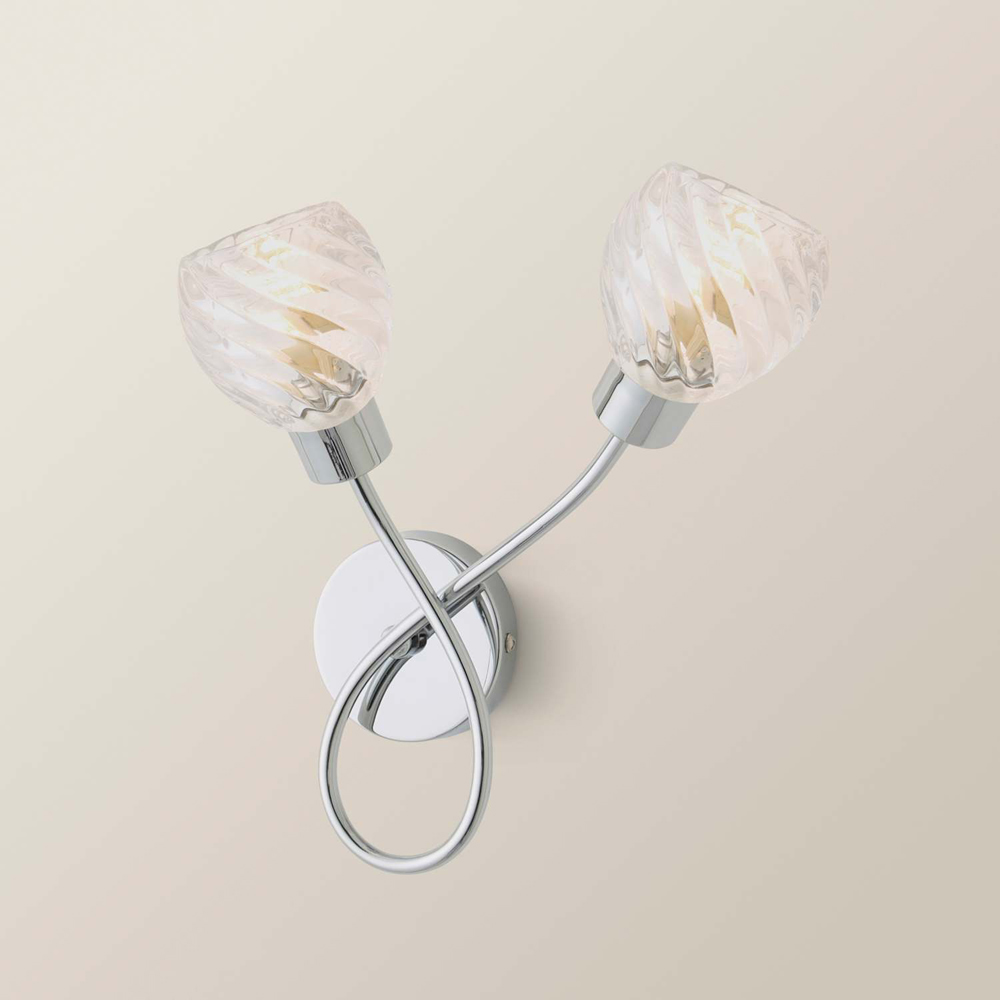 ValueLights Reyka Swirl Glass Shade Chrome 2 Way Wall Light with Bulbs Image 5