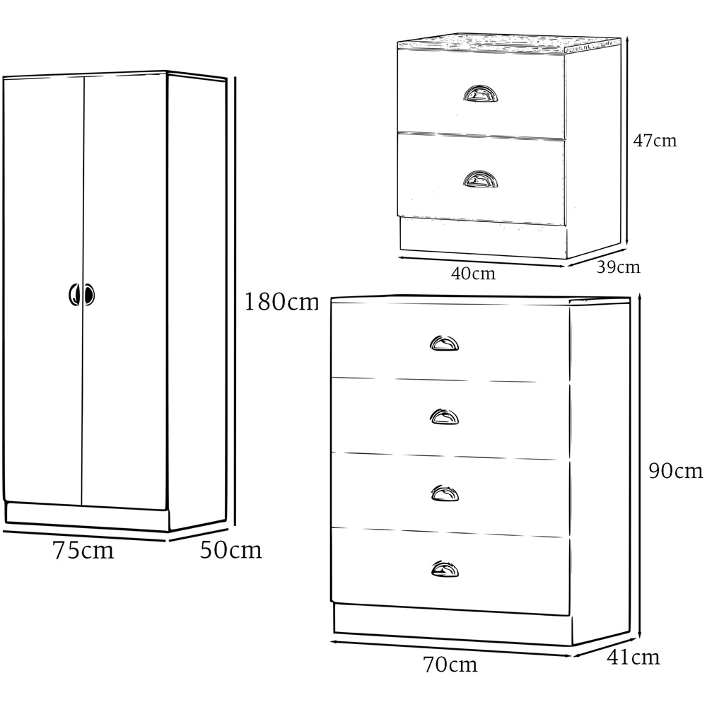 FWStyle Esher 3 Piece Grey Oak Bedroom Furniture Set Image 6