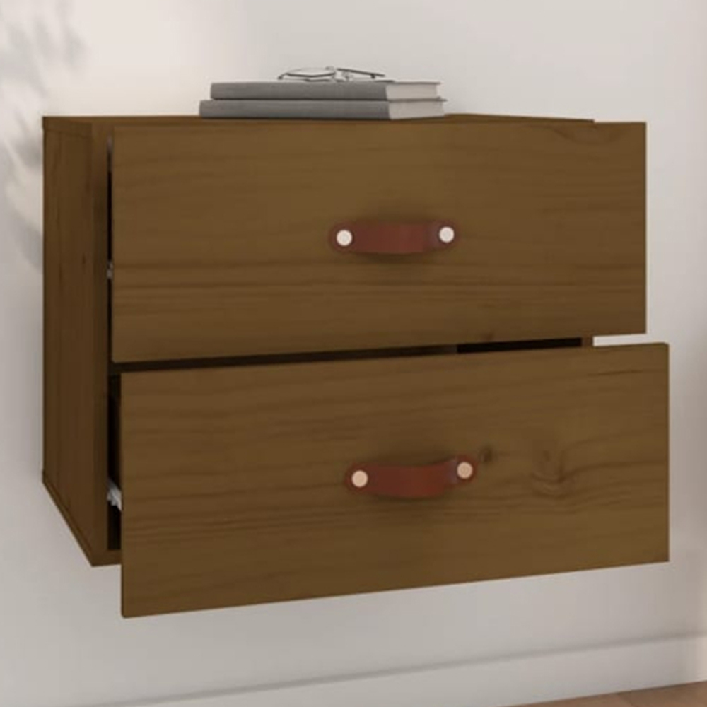 vidaXL 2 Drawer Honey Brown Wall Mounted Bedside Cabinet Image 1
