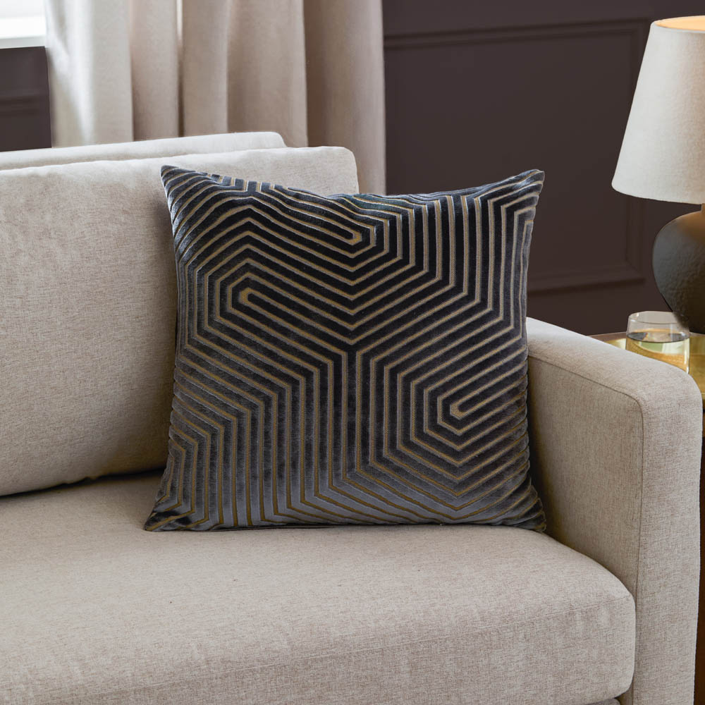 Paoletti Evoke Charcoal Cut Velvet Cushion 55 x 55cm Image 2