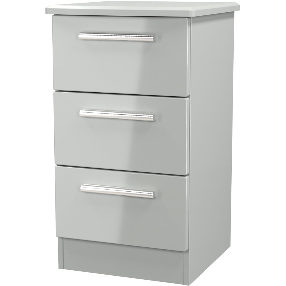 Crowndale Knightsbridge 3 Drawer Grey Gloss and Dusk Grey Bedside Cabinet Ready Assembled Image 2
